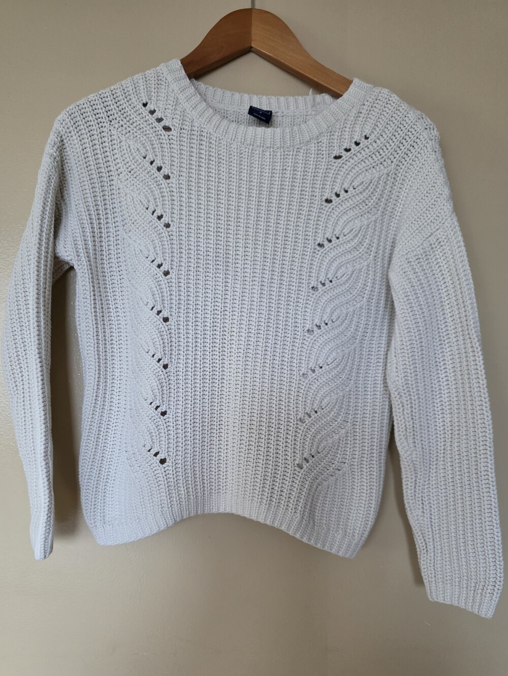 GAP 100% Cotton Fisherman Cable Knit Cream Sweater M Coastal Preppy Scandinavian